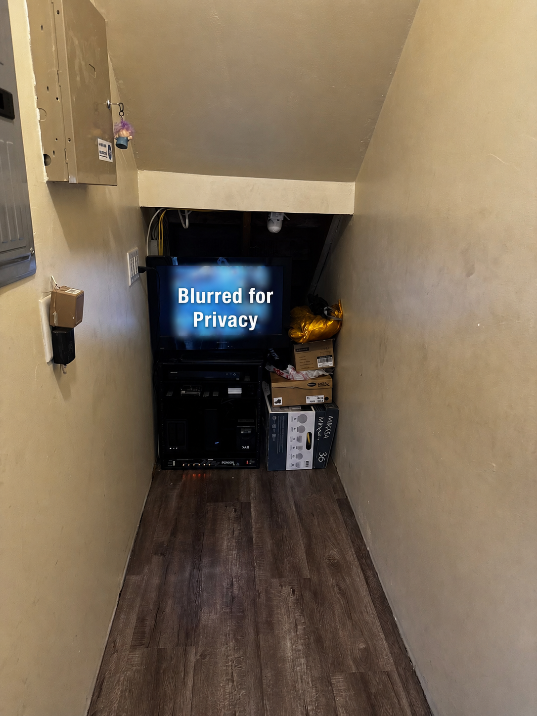 Arelova equipment rack with private monitoring information blurred