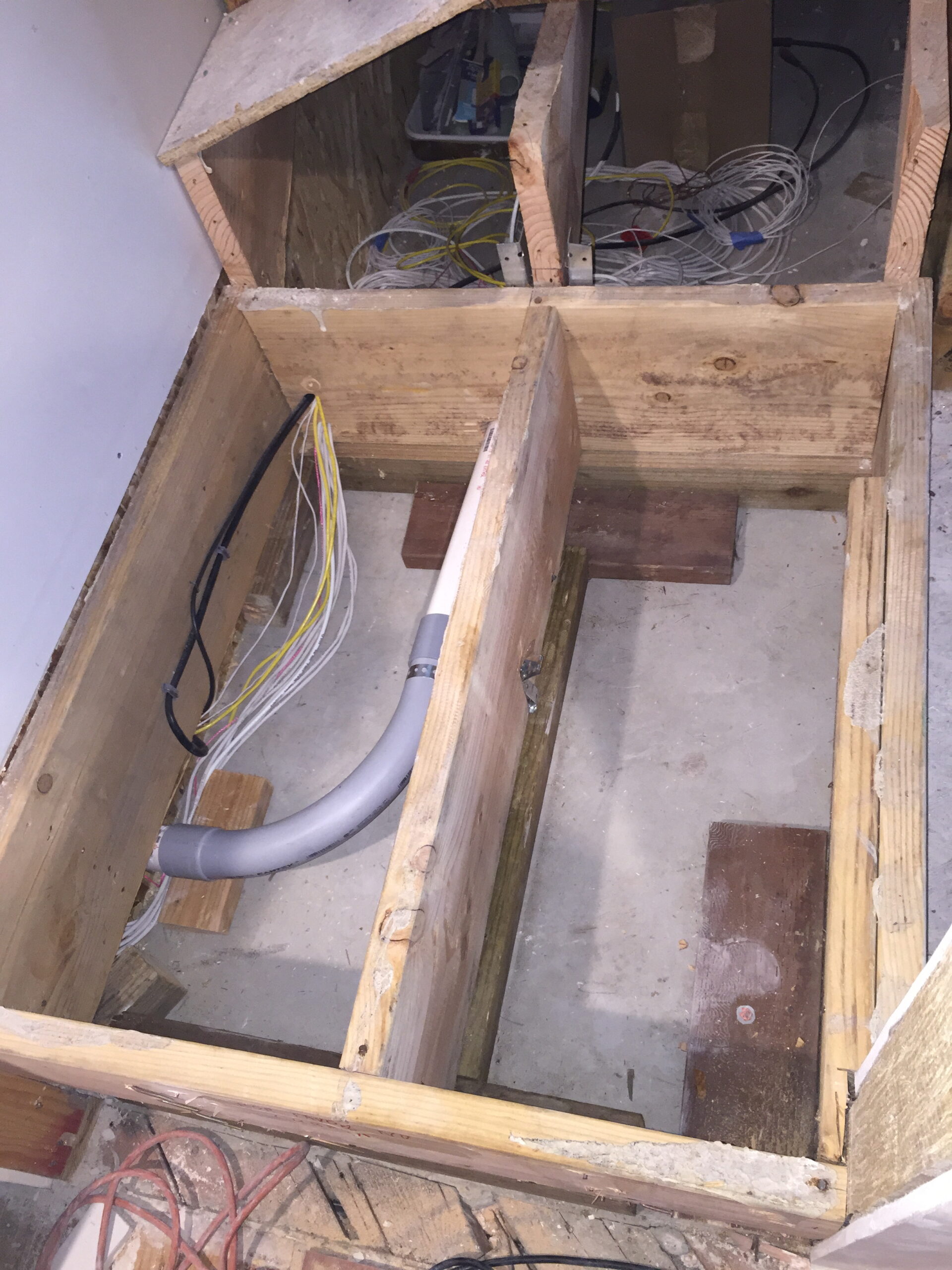 Low-voltage and network cabling installed during construction before the walls were closed